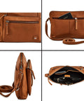 Top Shelf Genuine Leather Crossbody Bag for Women Small Soft Pebbled Nappa Cowhide Sling Shoulder Purse in warm cognac with adjustable strap.