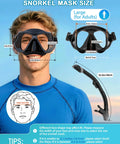 Man wearing All In One Dry Snorkel Set With Panoramic Wide View Mask, Anti Fog Scuba Diving Gear For Adults And Kids, Leakproof Dry Top Snorkel
