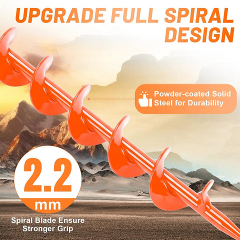 Close-up of Heavy Duty Screw In Ground Anchors 15 Inch Spiral Earth Anchors with orange spiral design for stability.