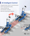 Heavy Duty Electric Stair Climbing Dolly Robot With Smart AI Navigation And LiDAR For Auto Balancing All Terrain Material Handling Plus 925lbs Load Capacity, demonstrating AI control on stairs.