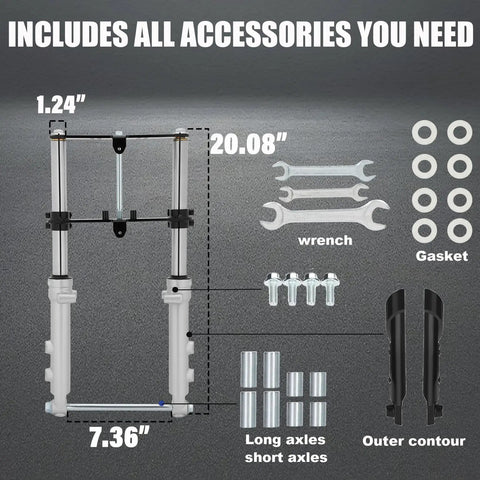 Universal Front Fork Suspension Kit Replacement For Mini Bikes Ready To Bolt On For CT100U TrailMaster, parts and measurements
