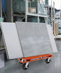 Heavy Duty Drywall Sheet Cart And Panel Dolly Equipped With Four Swivel Casters Rock Solid Orange Steel Platform transporting gypsum sheets
