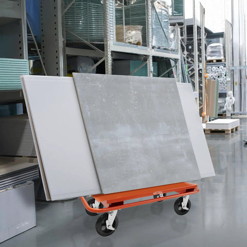 Heavy Duty Drywall Sheet Cart And Panel Dolly Equipped With Four Swivel Casters Rock Solid Orange Steel Platform transporting gypsum sheets