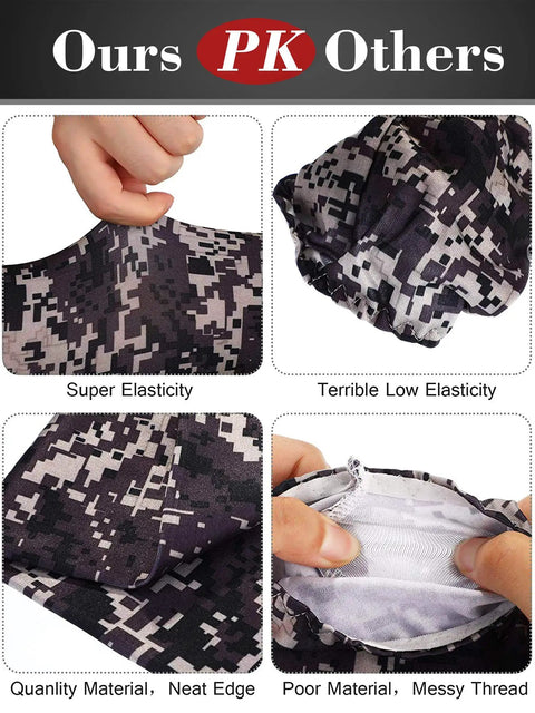 Comparison of 9 Pairs Unisex UV Protection Arm Sleeves Ice Silk Cooling Covers showing elasticity and material quality features.