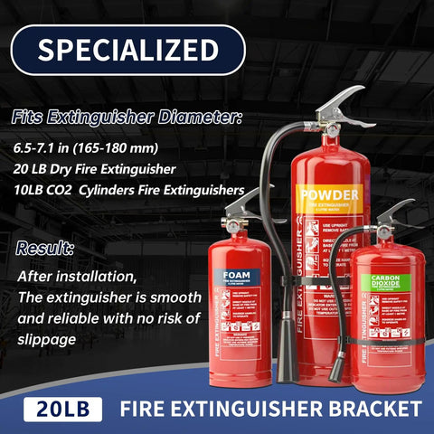 Heavy Duty Fire Extinguisher Bracket Wall Mount Two Pack Boss Grade Steel Holder Fits 20 Lb Dry Chemical Or 10 Lb CO2 For Garage Work Truck Shop Safe
