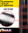 Close-up of Heavy Duty Deluxe Pistol Grease Gun with 18 Inch Flex Hose featuring no-slip knurled grip design