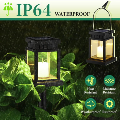 Eight Pack Solar Lantern Lights Outdoor Waterproof LED Hanging Lanterns With Candle Effect For Garden Patio Porch Yard Pathway Chill Mood Lighting Warm White Ambience Weather Resistant Stakes Included No Wiring Needed Easy Outdoor Decor