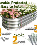 Galvanized Raised Garden Bed 4x2x1ft Planter Box For Vegetables, Fruits, And Flowers with tool-free assembly and plants