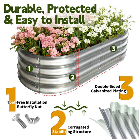 Galvanized Raised Garden Bed 4x2x1ft Planter Box For Vegetables, Fruits, And Flowers with tool-free assembly and plants