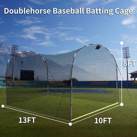 Portable Baseball Batting Cage Net For Outdoor And Indoor Practice, 13 By 10 By 8 Feet, shown on a sports field.