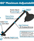 Solid Brass 16 Inch Shower Head Extension Arm With Flexible Height And Angle, Universal Pipe Connection, Oil Rubbed Bronze Finish, Heavy Duty Lock, Designed For Rain Showerheads And Easy Water Coverage showing 360-degree adjustability