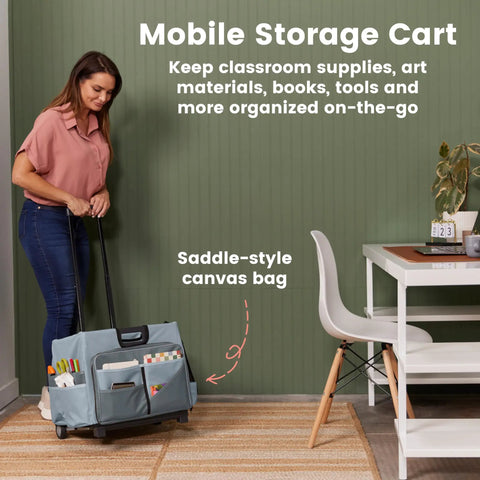 Universal Rolling Cart With Canvas Organizer Bag For Classrooms And Offices On Wheels Mobile Storage for supplies