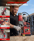 Heavy Duty 1.57 Inch Magnetic Drill Press Featuring Kickin 13000N Hold And Variable Speed Control Portable Electric Mag Drill in use.
