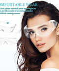 Six Pair Set Top Shelf protective Safety Glasses With smart Vitilated Wraparound Frames Antifu light Side Shields And heavy duty Grip For Hard Hat Sites That Really Slaps worn by model, showcasing clear design and secure fit.