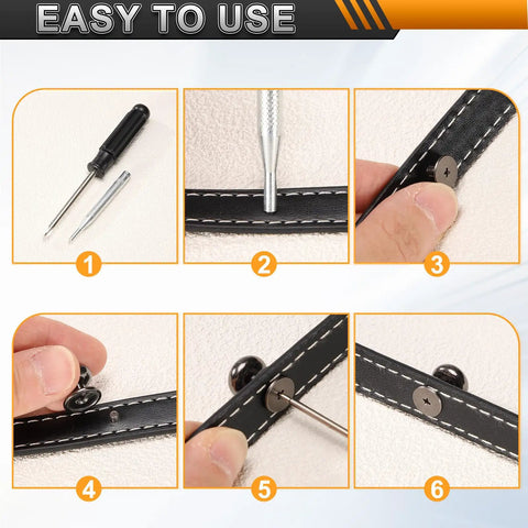 Instructions for using Badass Twenty Piece Round Head Button Stud Screws Seven Mm Brass Chicago Style Screws for leather crafting.