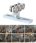 Heavy Duty 6 Wheel Trolley Electric Hoist With Silent Rolling Bearings For Sliding Doors, galvanized steel wheels on a track.