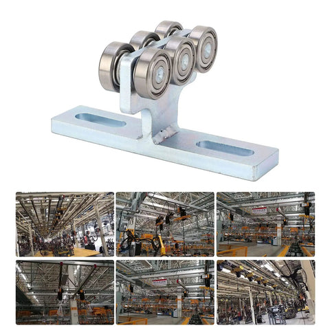 Heavy Duty 6 Wheel Trolley Electric Hoist With Silent Rolling Bearings For Sliding Doors, galvanized steel wheels on a track.