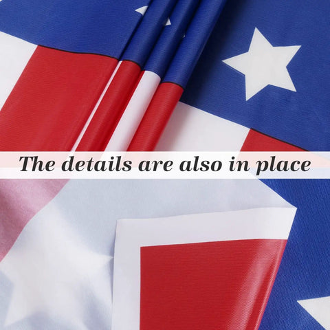 Close-up of Patriotic Tablecloth Set Two Pack 54 By 108 Inch Disposable All American Flag Table Covers with stars and stripes design.