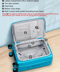 Expandable 20 Inch Carry On Luggage With Top Opening Design Caribbean Blue Hard Shell Roller Suitcase open interior compartments
