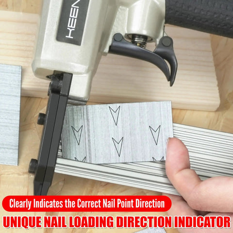 7200 Piece 23 Gauge Pin Nails In Six Assorted Lengths For Pneumatic Tools Hella Versatile Fine Finish Staples shown loading in nail gun.