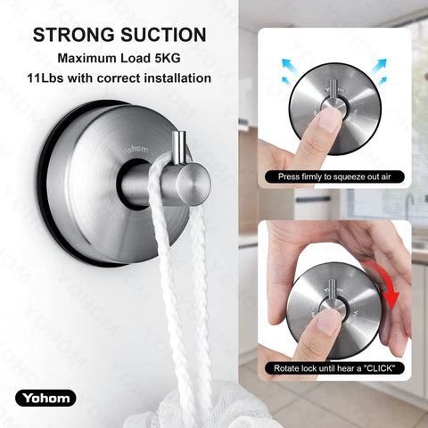 Vacuum Suction Cup Hooks For Shower And Bathroom Towel Holder Brushed Stainless Steel Rack with rope attached to wall