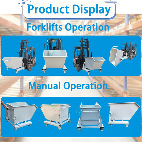 No Sweat Heavy Duty Steel Self Dumping Hopper Shifts From Forklift Or Push Cart Mode Effortlessly with smooth rollers for easy transport.