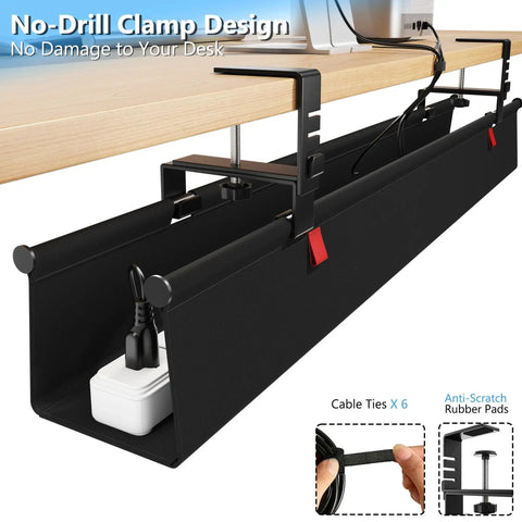 No Drill Under Desk Cable Management Tray With Clamp For Standing Desk 36 Inch Cord Organizer installed under desk