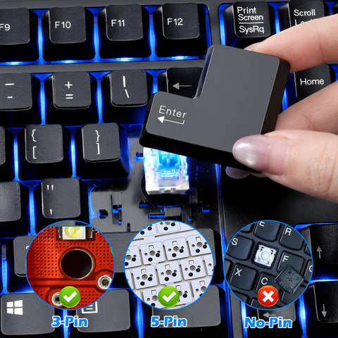 53 Pcs 3 Pin Clicky Mechanical Keyboard Switches For Gaming And Typing With Switch Puller And Brush, Tactile Clicky Feel, 50gf Actuation, Dustproof, Smooth Non Sticky Keystrokes, Ideal For Custom Builds. 3-pin MX switch on backlit keyboard