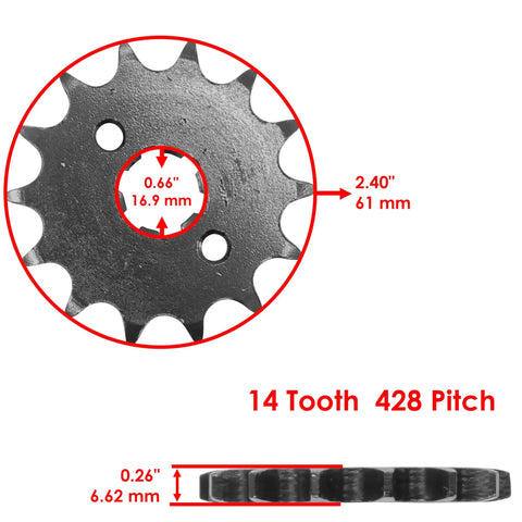 14-tooth front sprocket for 428 Pitch Drive Chain And Sprockets Kit For Honda XR100R 1985-2003 And CRF100F 2004-2013.