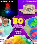Magic Science Kit For Kids Ages 4 To 8 With 50 Plus Experiments, showing bubble snake and magical accessories like lamp and mirror.