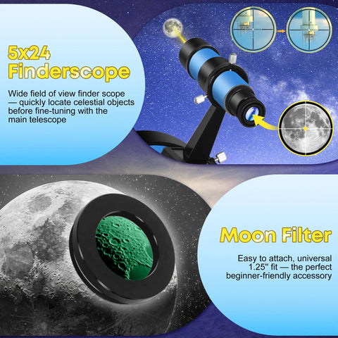 Sweet 150mm Newtonian Reflector Telescope Kit For Adults And Beginners With 160x Magnification featuring finderscope and moon filter