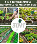 3-in-1 temperature, humidity, and pH meter in use for soil, indoor plants, vegetable gardens, and outdoor plants