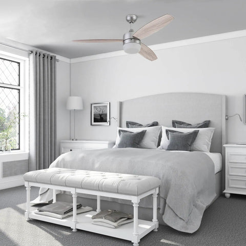 52 Inch Smart Ceiling Fan With Light And Remote, Dual Mounting Options, Dual Finish Blades, FansIO Voice And App Control in bedroom