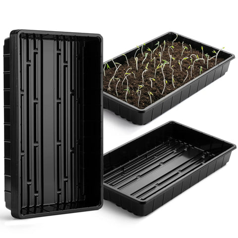 Durable 5 Pack Seed Starter Trays For Indoor Or Outdoor Gardening 17 By 10 By 2.4 Inches Budget Friendly Stackable Reusable Plastic Kit