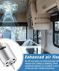 12V DC RV Vent Fan Motor with round shaft showing airflow effect in modern RV interior