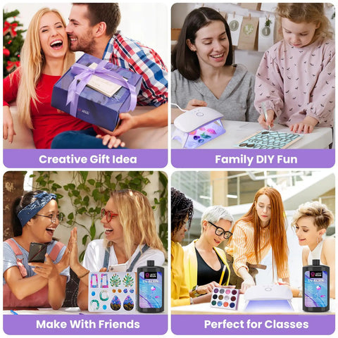 Family DIY fun with Ultimate UV Resin Jewelry Kit With 250g Clear Resin And Upgraded Light 153Pcs DIY Set