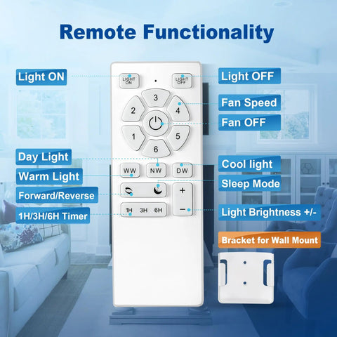 Remote for 52 Inch Ceiling Fan With Lights And Remote, 6 Speed Reversible DC Motor, 3CCT Dimmable LED, Brushed Nickel Modern Fan
