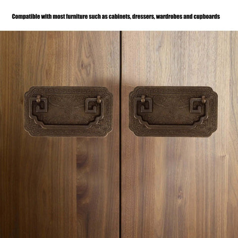 Antique Bat Style Brass Drawer Pull Handle With Two Screws for cabinets showing retro bat hardware on wooden doors