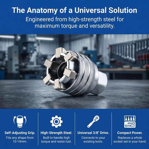 Adjustable Socket Wrench Tool For 10 To 19mm Bolts And Nuts With Multi Function Sleeve Heavy Duty Universal Steel Design