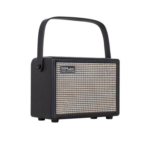 15W Portable Guitar Amp With Bluetooth For Acoustic And Electric Guitars, Reverb Effect, compact black amp with sturdy handle