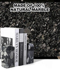 Sturdy Marble Book Ends Set Weighing 7lbs With Non Slip Pads For Stable Shelf Display shown with books on marble surface