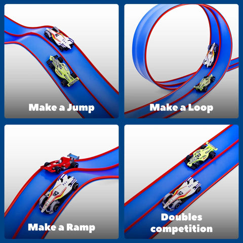 15 Ft Bendable Race Car Track Set For Kids Roll Up Layout With Strong Suction Cups Compatible With One Sixty Fourth Diecast Cars