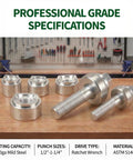 Heavy Duty Ratchet Knockout Punch Kit Includes Four Precision Dies For 1/2 To 1 1/4 Inch Electrical Conduit And Panel Hole Cutting.