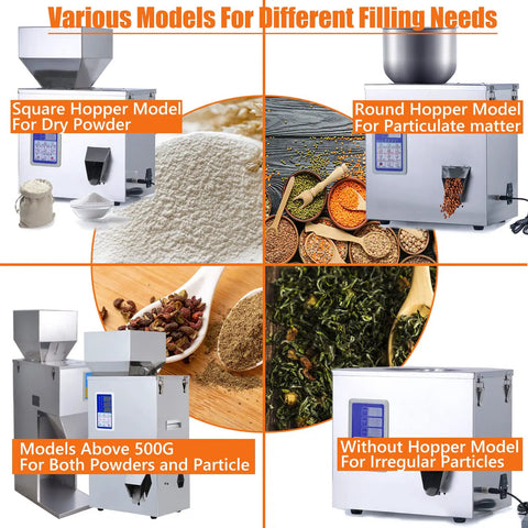 Heavy Duty Automatic Powder Filling Machine And Rock Solid Particle Dispenser For Bulk Flour Grains Seeds Coffee Beans 500g Capacity With Bullseye Accuracy Auto Counting Scale 110v different models collage