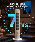 3 in 1 Windowless Portable Air Conditioner And Evaporative Cooler in bedroom, 7-hour timer highlighted, white compact design.