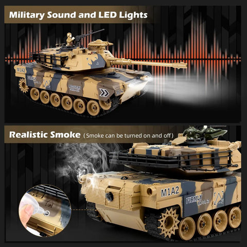 1/18 Scale US M1A2 Abrams RC Tank With 2.4GHz Radio, Smoke, Sound, LEDs, Recoil, 60 Minute Runtime, 330 Degree Turret Rotation
