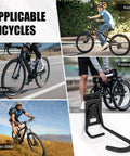 Slatwall Bike Hooks Heavy Duty PVC Coated Wall Mount Vertical Bicycle Storage Rack Four Pack For Garage Shed Or Apartment Easy One Minute Hang Built Tough And Secure showcasing various bike types including road, mountain, and kids bikes.