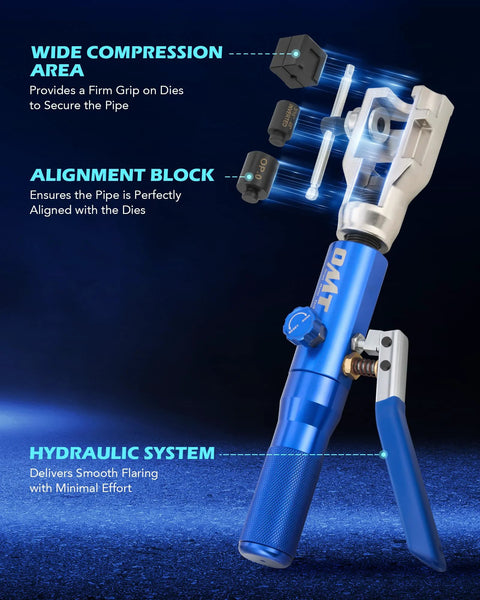 Orion Motor Tech hydraulic flaring tool kit for brake lines with blue handle; includes tubing cutter and deburring tool.