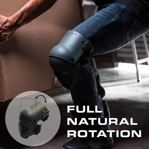Person wearing All Day Comfort Knee Pads With Anti Slip Straps, Heavy Duty Foam Padding, Thick Poly Shield, lifting a box indoors