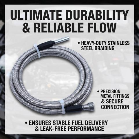 Ultimate Stainless Steel Fuel Line Kit Replaces Chevy And Gmc 819-846 Braided Hose Set For Quick Swap Fixing Rust Leaks And Ensuring Rock Solid Engine Performance Under Squeeze, coiled with metal fittings